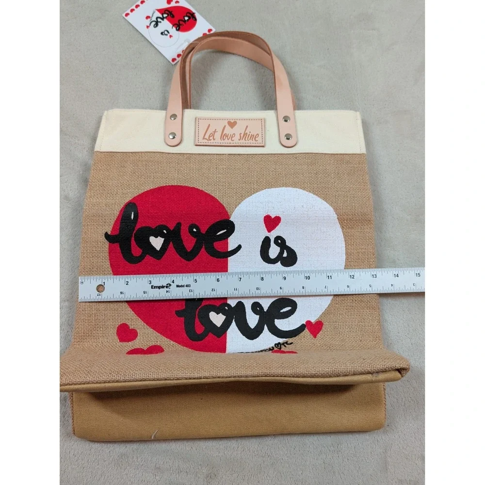 Brighton Love Is Love Jute Tote Bag Let Love Shine Hearts‎ Tan Cream NWT
